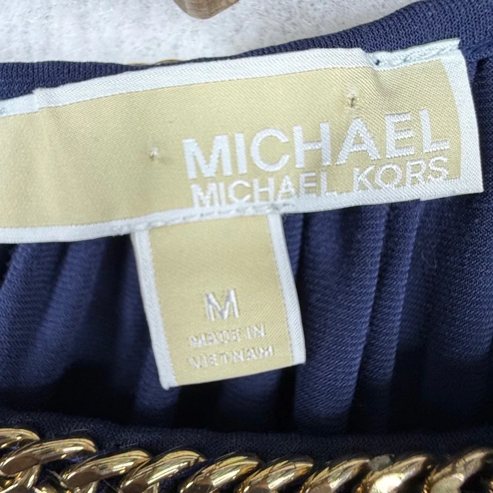 Michael Kors Navy Blue Chain Neck Dolman Sleeve‎ Top Womens M cold shoulder